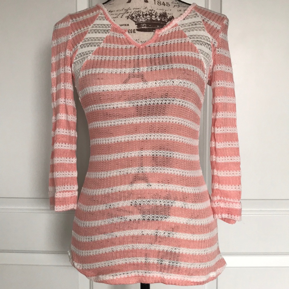 RUE 21 3/4 SLEEVE SHEER V-NECK SWEATER